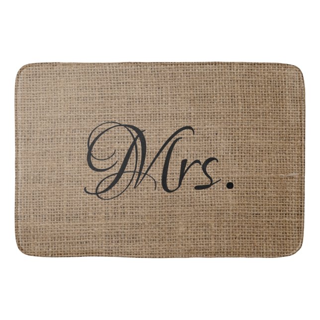 Wife - His and Hers Mr and Mrs Bride Groom Burlap Bath Mat (Front)