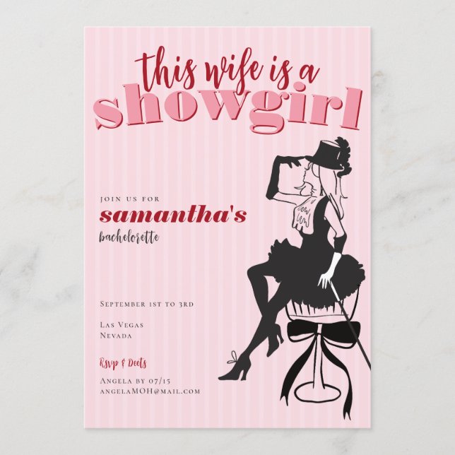 Wife Is A Showgirl Bachelorette Weekend Itinerary  Invitation (Front)