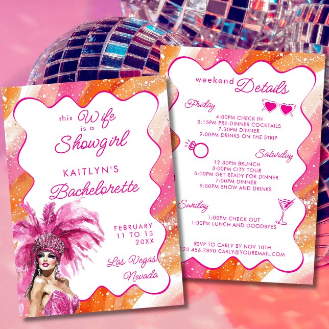Wife Is A Showgirl Pink Bachelorette Itinerary Invitation (Creator Uploaded)