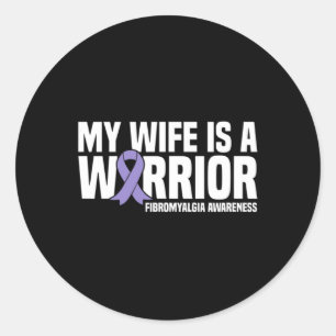 Wife Is A Warrior Fibromyalgia Awareness Classic Round Sticker