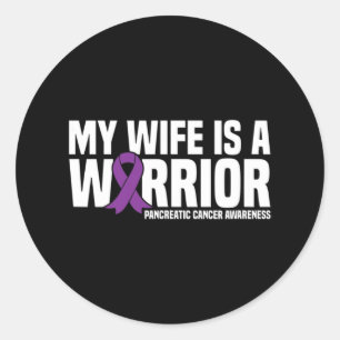 Wife is a Warrior Purple Ribbon Pancreatic Cancer  Classic Round Sticker