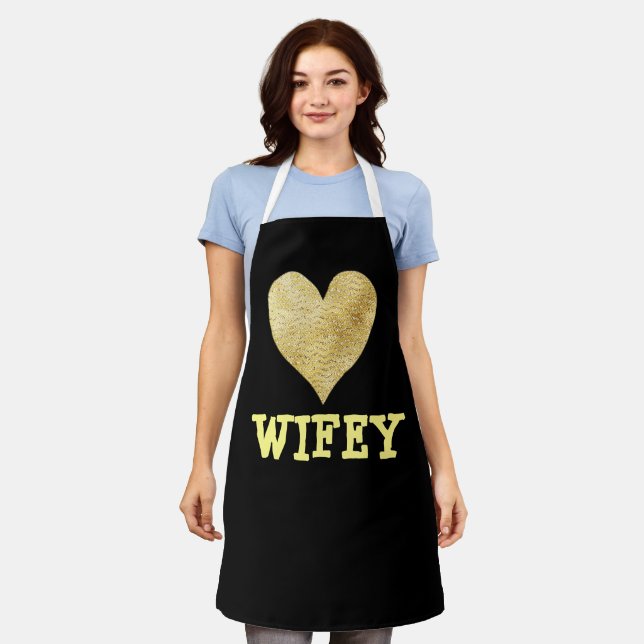 WIFE KITCHEN WIFEY gold glitter heart APRONS (Worn)