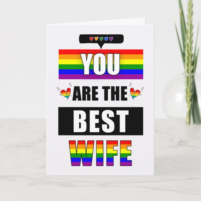 Wife Lesbian Love You Typography LGBTQ Rainbow Card (Front)