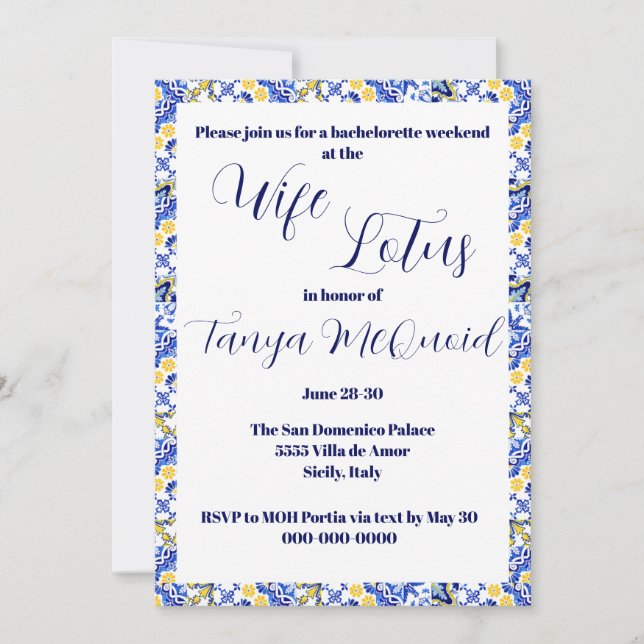 "Wife" Lotus Bachelorette Party Invitation (Front)