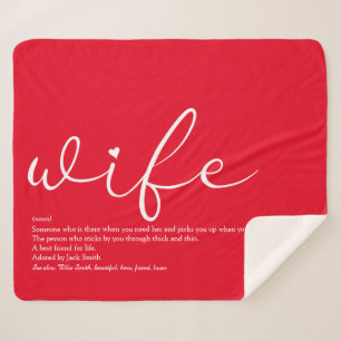 Wife Love Heart Elegant Script Red Personalised Sherpa Blanket