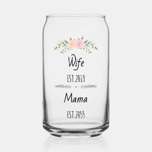 Wife & Mama Custom Floral Family Title with Est Can Glass