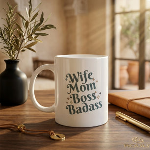 Wife Mom Boss Badass Sarcastic Bold Typography  Large Coffee Mug
