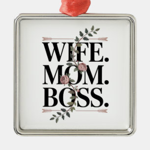 Wife. Mom. Boss. Metal Tree Decoration