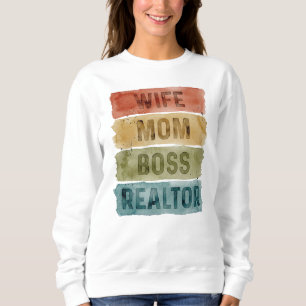Wife Mom Boss Realtor Watercolor Typography Sweatshirt