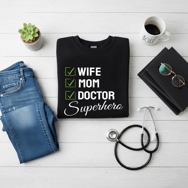 Wife Mom Doctor Superhero T-Shirt – Funny Doctor (Creator Uploaded)