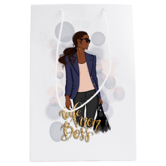 Wife Mum Boss | African American Lady Boss Medium Gift Bag (Front)
