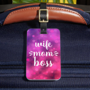 Wife Mum Boss Babe Bold Script Typography Hot Pink Luggage Tag
