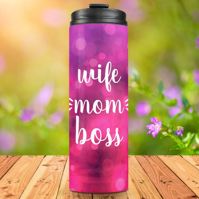 Wife Mum Boss Babe Script Typography Bold Hot Pink Thermal Tumbler (Creator Uploaded)