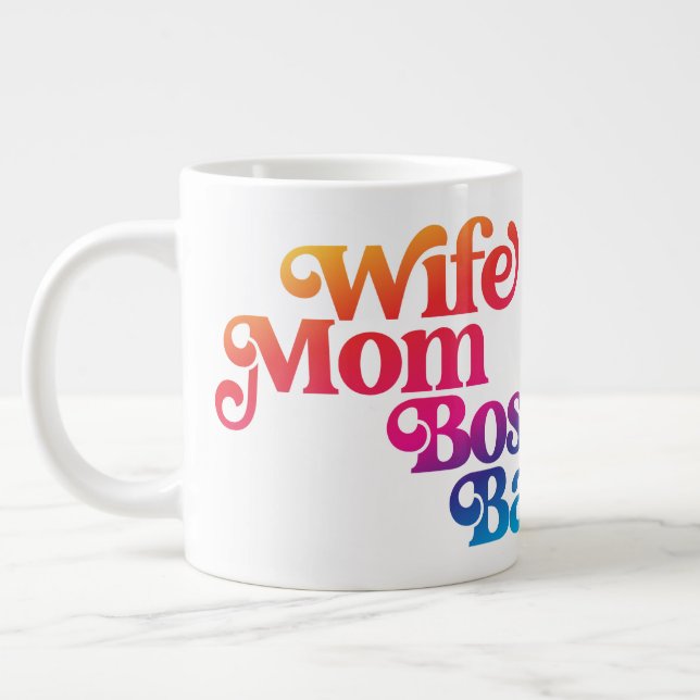 Wife Mum Boss Badass Cute Funny Mum Humour Colourf Large Coffee Mug (Left)