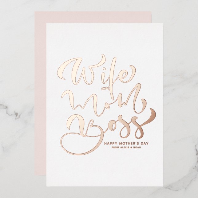 Wife Mum Boss Calligraphy Mother's Day Rose Gold (Front/Back)