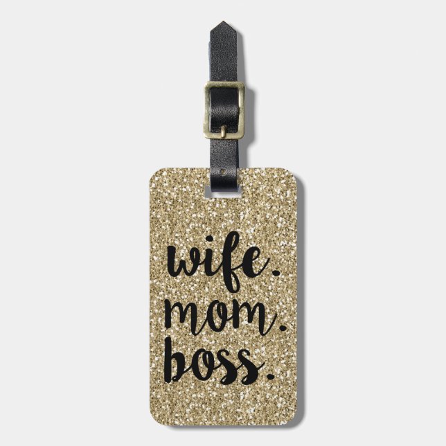 Wife Mum Boss Glitter Gold luggage tag (Front Vertical)