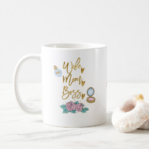 Wife Mum Boss Gold Typography/Name Coffee Mug