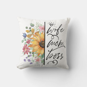 Wife Mum Boss Pillow with florals