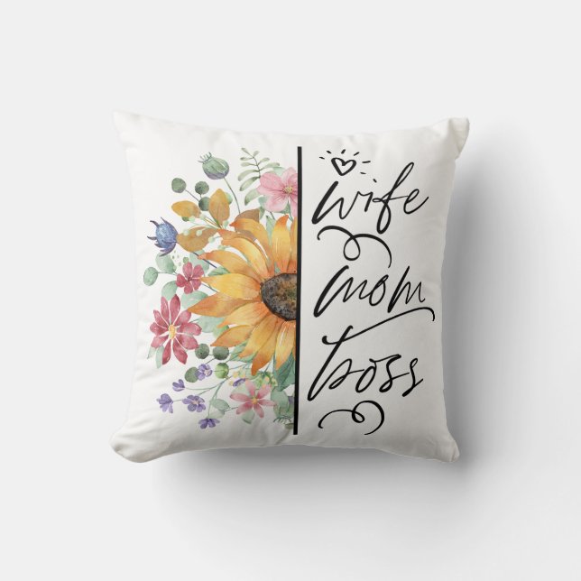 Wife Mum Boss Pillow with florals (Front)