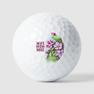 Wife Mum Boss, Pink Flowers Golf Balls