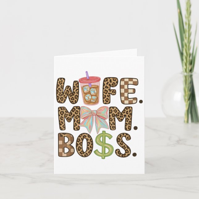 Wife Mum Boss Pink Leopard Coquette Mama Mothers D Card (Front)