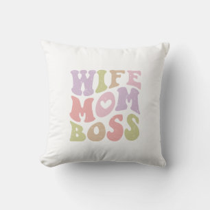 Wife Mum Boss Retro Script Groovy Mother's day  Cushion