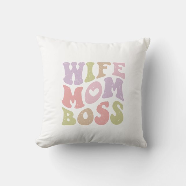 Wife Mum Boss Retro Script Groovy Mother's day  Cushion (Front)