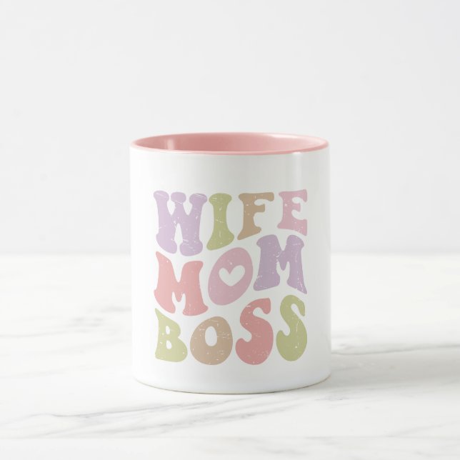 Wife Mum Boss Retro Script Groovy Mother's day  Mug (Center)