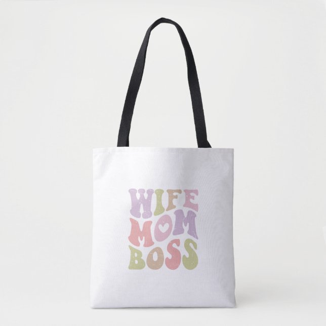 Wife Mum Boss Retro Script Groovy Mother's day  Tote Bag (Front)