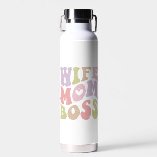 Wife Mum Boss Retro Script Groovy Mother's day  Water Bottle