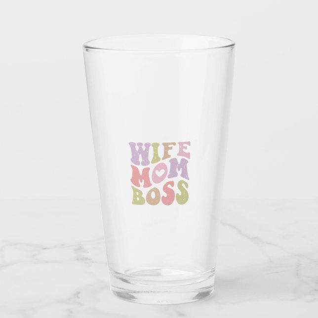 Wife Mum Boss Retro Script Mother's day  Glass (Front)