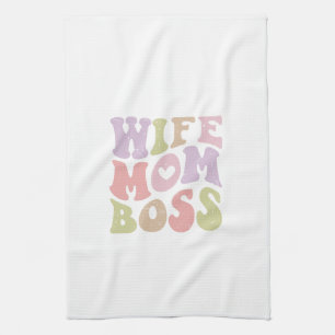 Wife Mum Boss Retro Script Mother's day Tea Towel