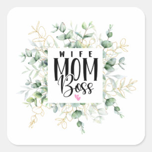 Wife mum boss water colour leaves mother’s day  square sticker