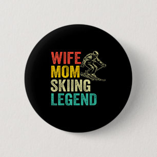 Wife mum skiing legend vintage mother's day funny 6 cm round badge