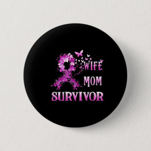 Wife Mum Survivor Breast Cancer Awareness Pink Rib 6 Cm Round Badge