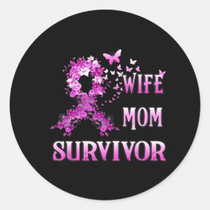 Wife Mum Survivor Breast Cancer Awareness Pink Rib Classic Round Sticker