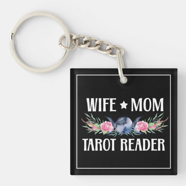 Wife Mum Tarot Reader Flowers Moon Antlers Boho Key Ring (Front)