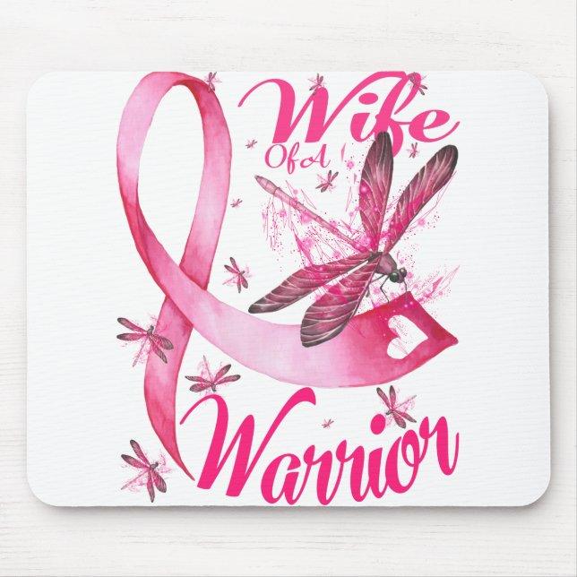 Wife Of A Warrior Dragonfly Breast Cancer Mouse Mat (Front)