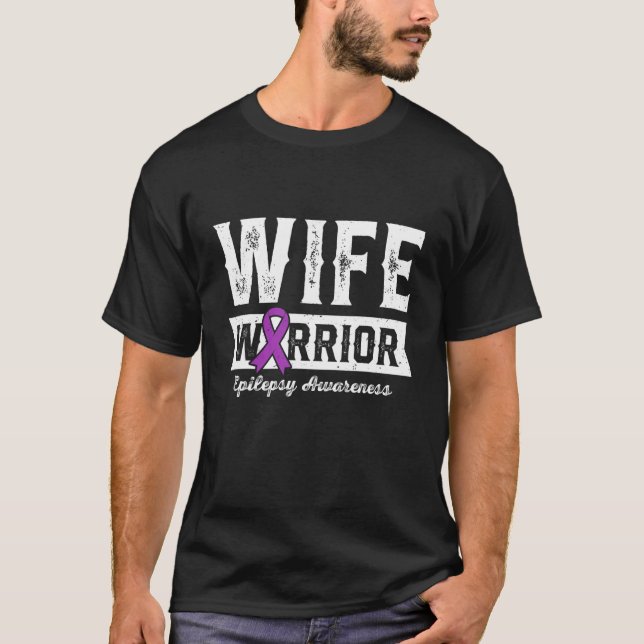 Wife of a Warrior Epilepsy Wife Purple Ribbon Supp T-Shirt (Front)