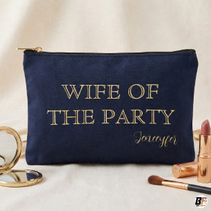 Wife of the Party Custom Name Navy Gold Accessory Pouch
