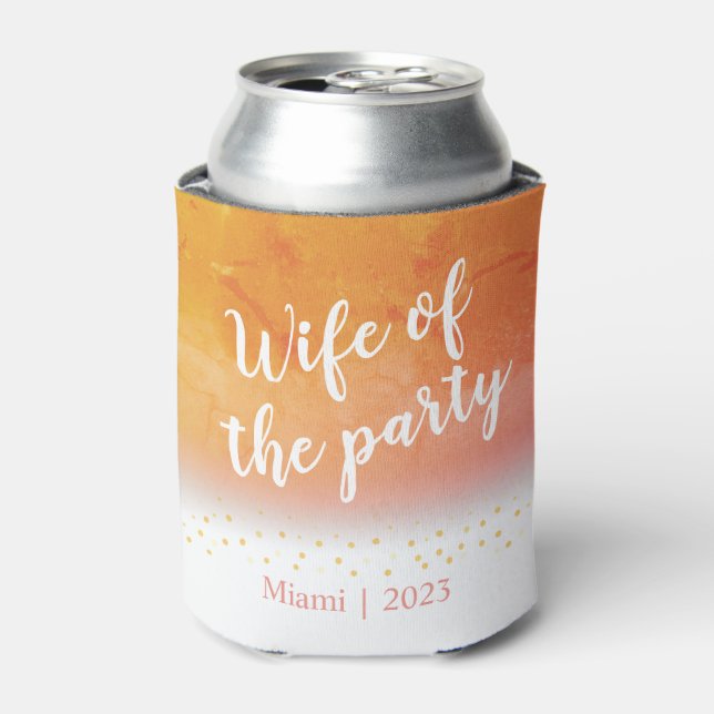 Wife of the Party Orange Glitter Bachelorette Can Cooler (Can Front)
