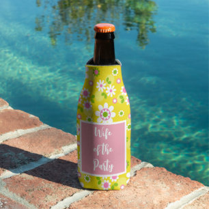 Wife of the Party Retro Mod Flowers  Bottle Cooler