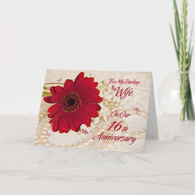 Wife on 16th wedding anniversary, a daisy flower card (Front)
