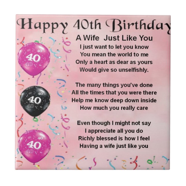 Wife poem - 40th Birthday Tile (Front)
