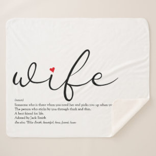 Wife Red Love Heart Elegant Script Personalised Sherpa Blanket