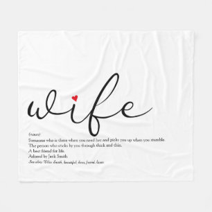 Wife Red Love Heart Personalized Elegant Script Fleece Blanket