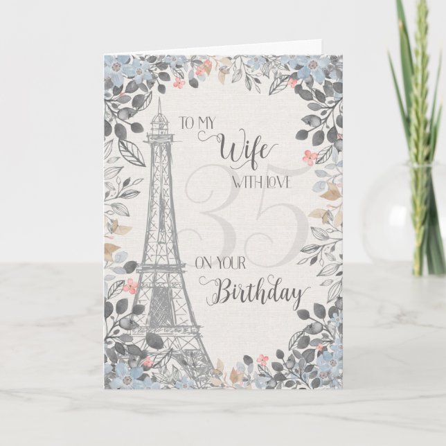 Wife Romantic 35th Birthday Eiffel Tower Card (Front)