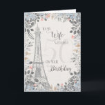 Wife Romantic 50th Birthday Eiffel Tower Card<br><div class="desc">Romantic card for wife's 50th birthday has a blue and grey floral border,  a sketch of the Eiffel Tower and a subtle 50 in the background. Designed by Simply Put by Robin; elements from The Hungry Jpeg.</div>