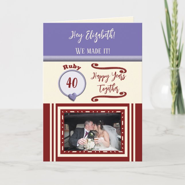 Wife ruby 40th anniversary purple photo card (Front)