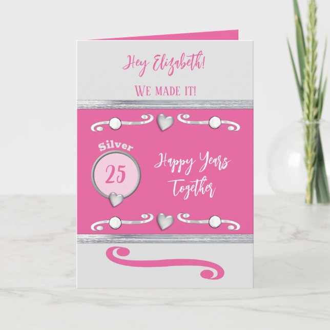 Wife silver 25th anniversary pink card (Front)